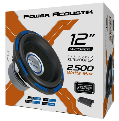 Power Acoustik Gothic Series GW-124 Premium 12" Subwoofer - 2,500 Watt Max, Composite Fiber Rigid Cone (New)