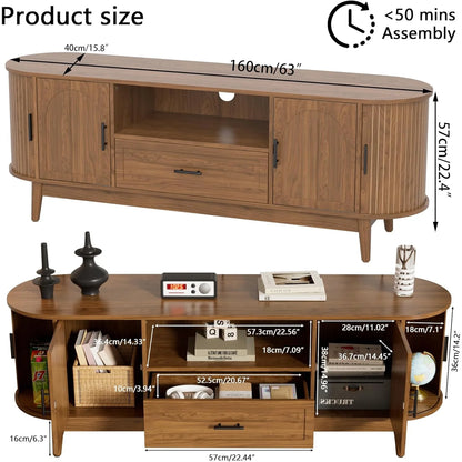 TV Stand for TVs up to 70", 63" Entertainment Center with Sliding Doors, Media Console Table for Living Room