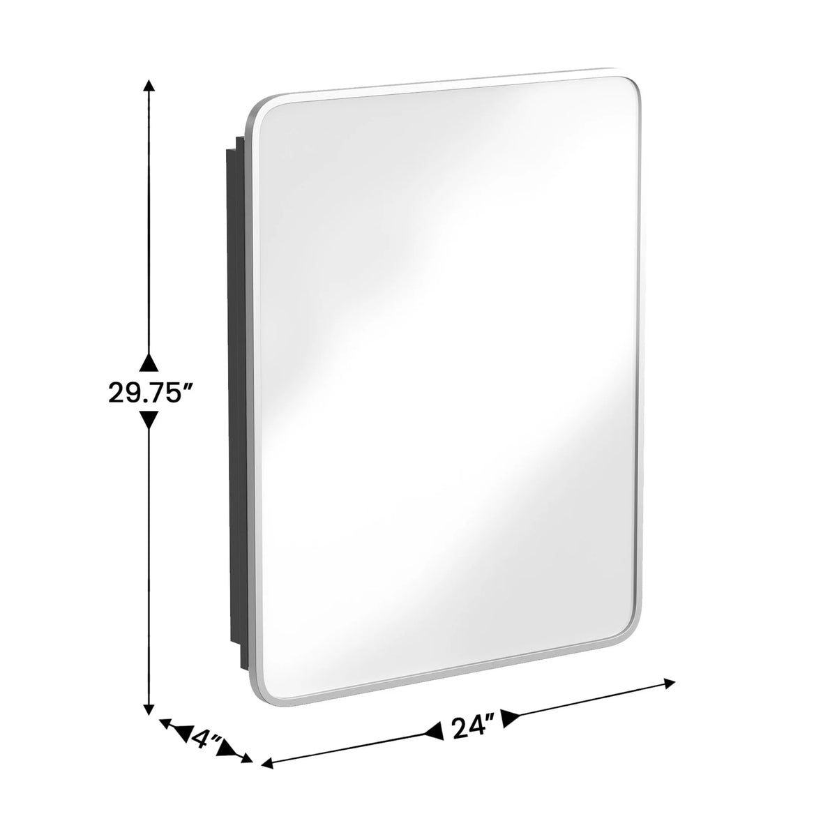 Merrick Lane 24" x 30" Reversible Bathroom Wall Medicine Cabinet with Rounded Rectangular Beveled Mirror and Black Metal Frame and Shelves