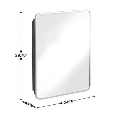 Merrick Lane 24" x 30" Reversible Bathroom Wall Medicine Cabinet with Rounded Rectangular Beveled Mirror and Black Metal Frame and Shelves