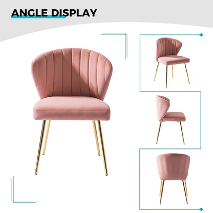 14 Karat Home Modern Wingback Accent Chair Dining Chairs with Gold Metal Legs Pink