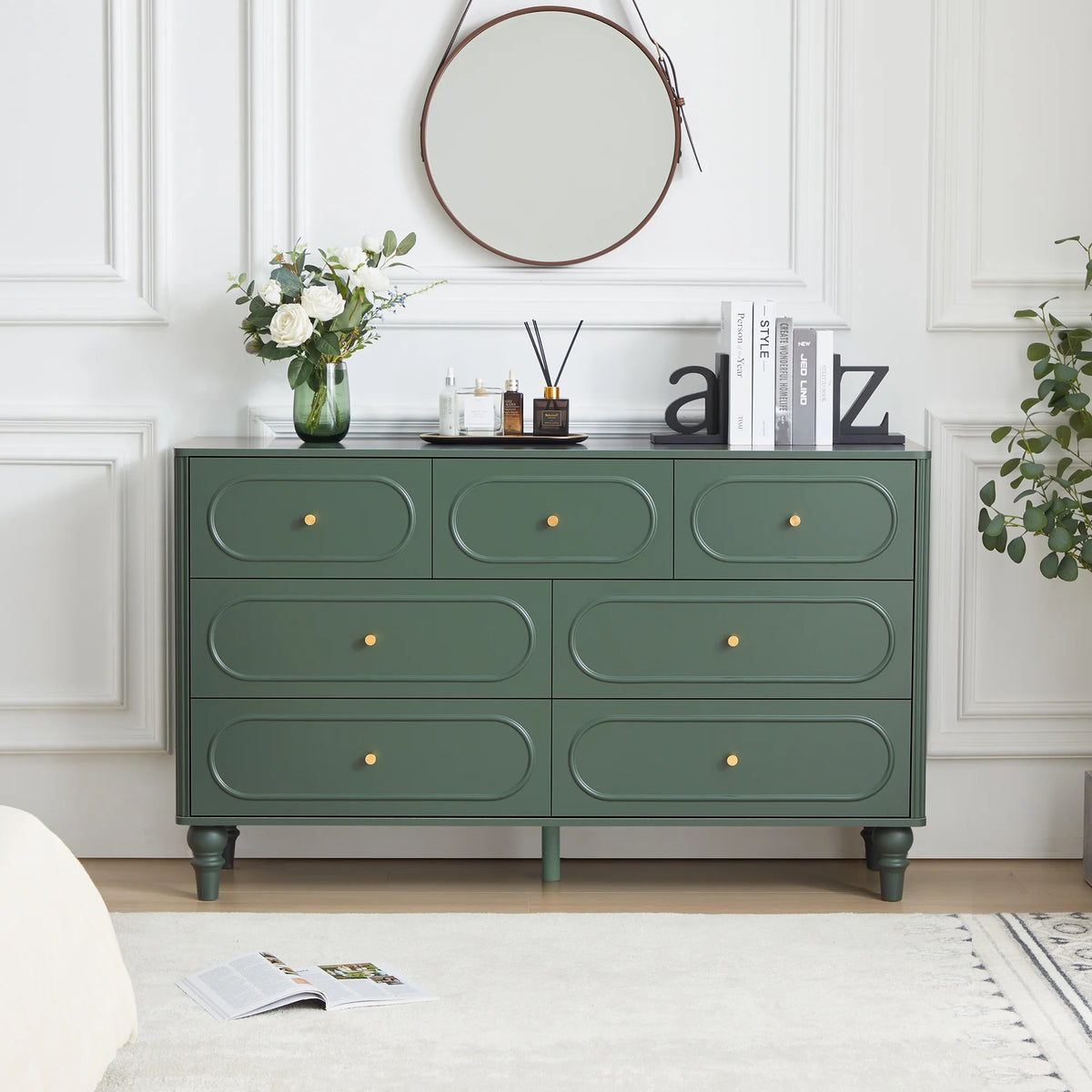 YOCWO 3 Drawer Nightstand, Classic Chest of Drawers with Arc Edge, Walnut
