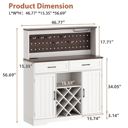 LAFGUR 72" Kitchen Storage Cabinet with Power Outlet & LED Light, Coffee Bar Cabinet with Drawers & Wine Glass Rack,Sideboard for Home,White