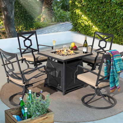 Nuu Garden Square 30" Outdoor Propane Fire Pit Table, 50,000 BTU Gas Fire Pit with Lid, Hand-Woven Wicker, with Glass Beads and CSA Certification