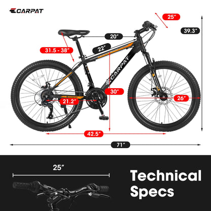 26 inch Mountain Bike for Men, Adult Mens Bike with 21 Speed & Disc Brakes
