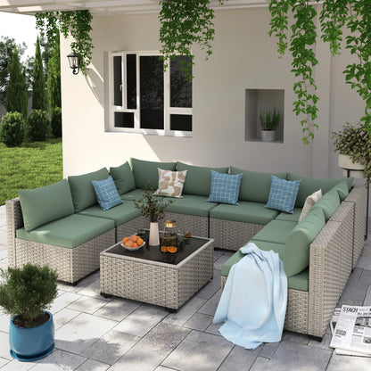 7 Pieces Patio Conversation Set, Outdoor Sectional PE Rattan Wicker Furniture Seat,Dark Gray