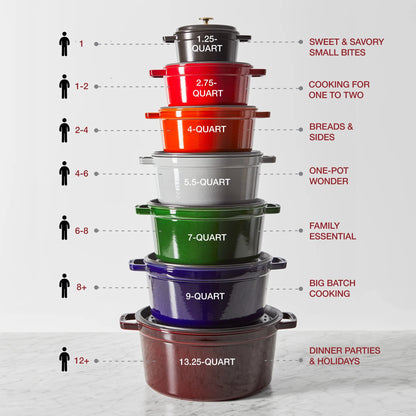 Staub Cast Iron Dutch Oven 5-qt Tall Cocotte, Made in France, Serves 5-6, Cherry
