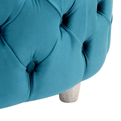 WestinTrends Wordford Round Velvet Tufted Storage Ottoman, Velvet Navy Blue