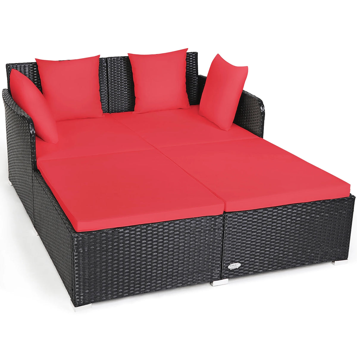 Costway Outdoor Patio Rattan Daybed Pillows Cushioned Sofa Furniture Beige