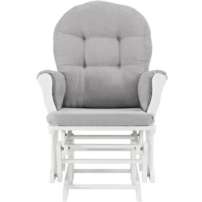 Angel Line Windsor Glider and Ottoman. White Finish with Gray Cushions
