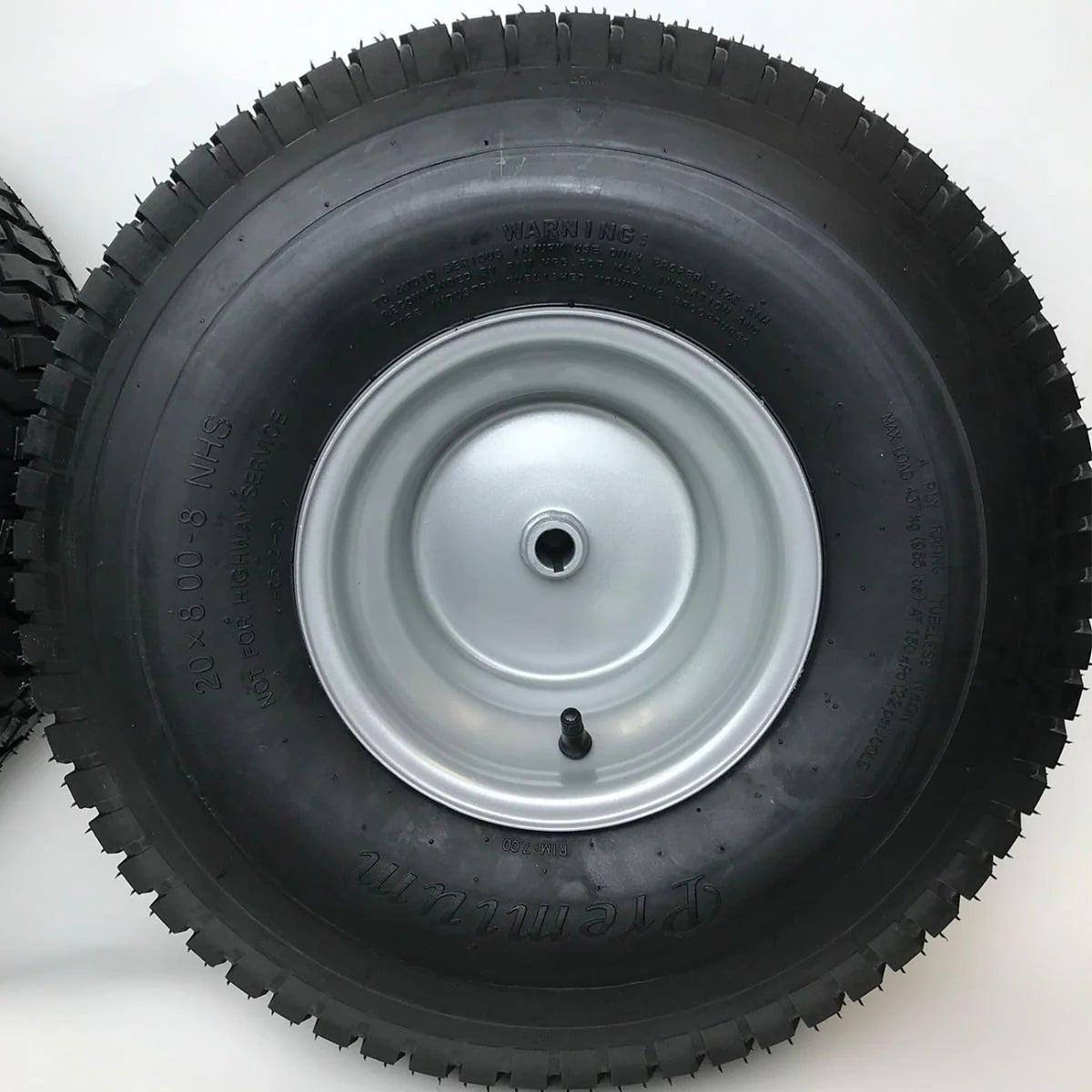 Set of 2 - Silver 20x8.00-8 Lawn Mower Tire and Rim - Fits on 3/4 Inch Axle