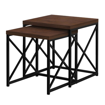Monarch Specialties 2 Piece Square Metal Nesting Table Set, Cherry/Black