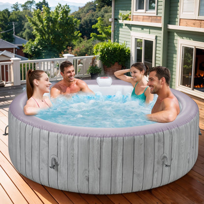 Round Hot Tub Surround Furniture, Spa Surround Outdoor Rattan Sectional Sofa Set with Mini Sofa, Solid Acacia Wood Hot Tub Storage Surround Patio Furniture Set, Gray Cushion