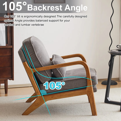 Ktaxon Accent Chair Corduroy Upholstered Armchair, Reading Club Chair with Pillow and Solid Wood Frame for Living Room Bedroom Furniture Off White