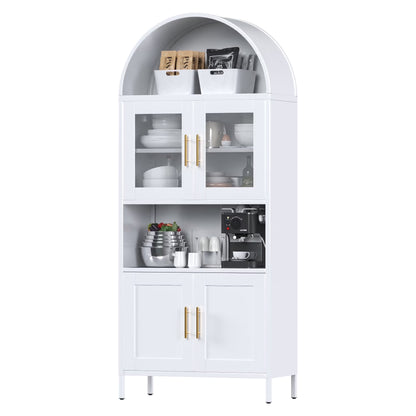 SUPEER Metal Arched Storage Display Cabinet with Glass Doors and Adjustable Shelves, Lockable Cabinet, Assembly Required, Black
