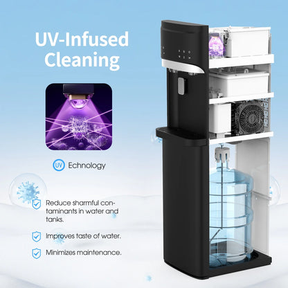 IKT Bottom Loading Water Dispenser Cooler with Maker for 5 Gallon Bottle with Empty Bottle Indicator 3 Temperature 22lbs Within 24hrs Black