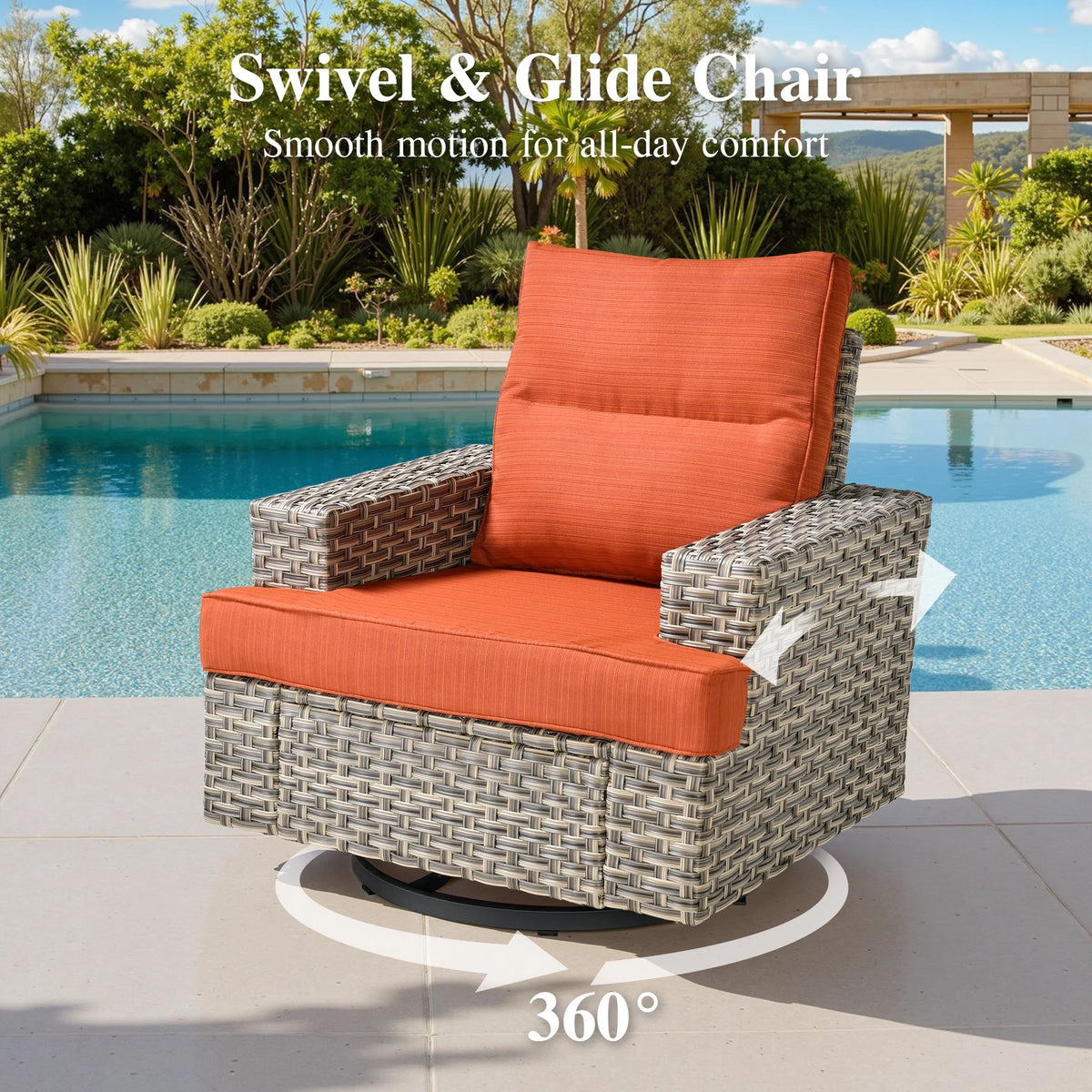 Ovios 10 Pieces Outdoor Patio Furniture Modern High-Back All-Weather Wicker Sectional Conversation Set with Propane Fire Pit Table & Swivel Chair, Dark Gray