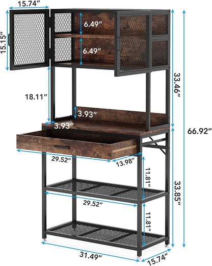 Tribesigns Kitchen Bakers Rack, Microwave Oven Stand with Storage Shelves Cabinet and Drawer, Bakers Racks for Kitchens with Storage Hutch, Kitchen Storage Shelf Organizer Rack for Dinning Room