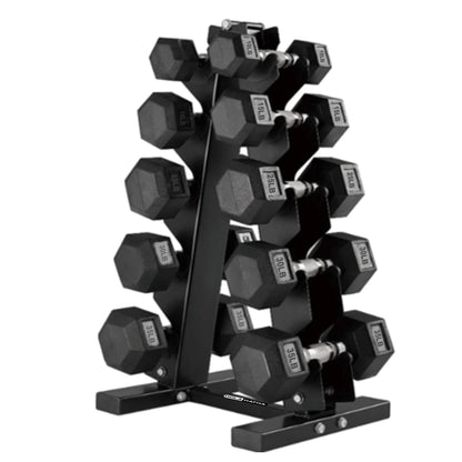 HolaHatha 10, 15, 25, 30, & 35 Pound Hexagonal Dumbbell Weight Set w/Rack