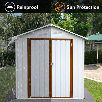 Outdoor Storage Garden Sheds 6FTx4FT Apex Roof Lockable Doors for Backyard White+Yellow