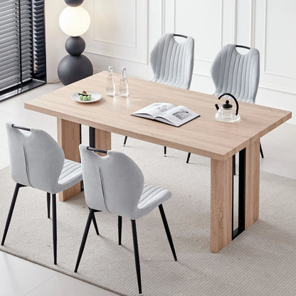 5pcs Rectangle Dining Table Chairs Set for 4, 63" Farmhouse Wood Kitchen Table with 4 Upholstered Mid Century Modern Boucle Chairs for Dinner, Living Dining Room, Apartment, Beige