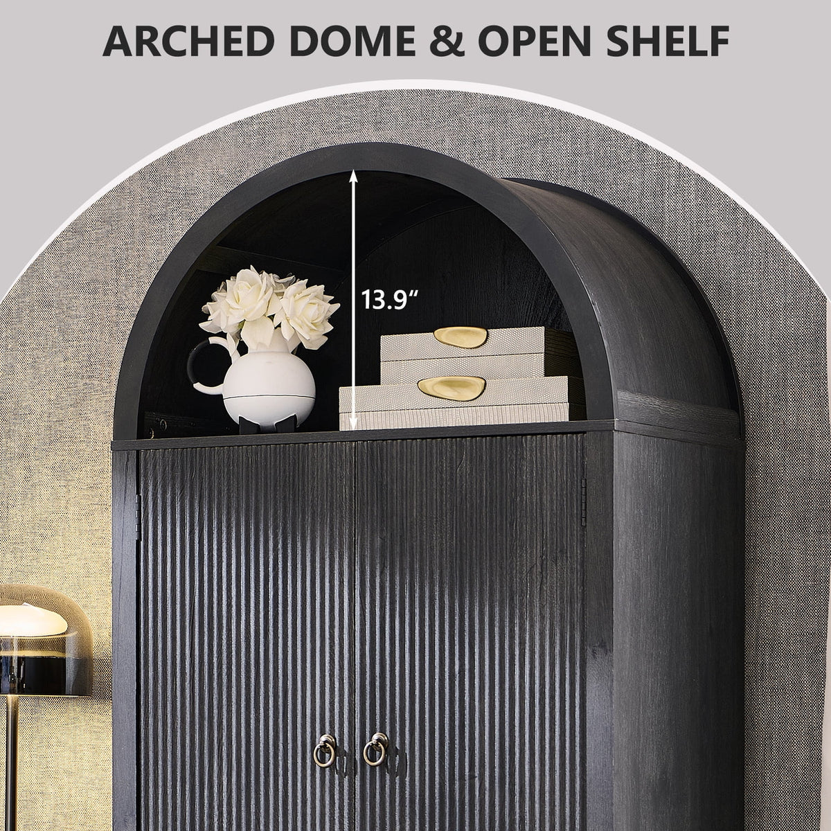 IFGET 71-Inch Arched 4-Tier Bookcase with Glass Doors and Drawers