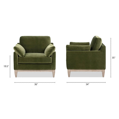 Velvet Sofa Couch, Mid Century Modern 75.5 inch 3-Seater Sofa with Back Cushions and 2 Bolster Pillows, for Small Space,Bedroom, Apartment, Olive Green