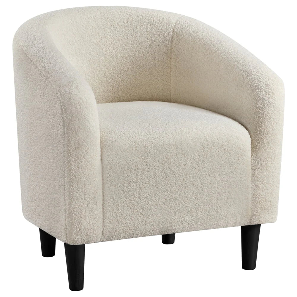 Topeakmart 2pcs Boucle Club Chair Accent Barrel Chair Upholstered Arm Chair, Ivory