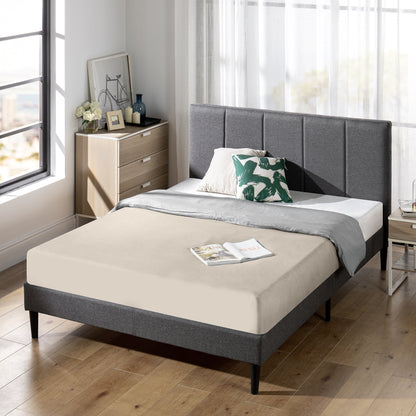 Zinus Maddon 35" Upholstered Platform Bed Frame, Beige, Adult, Queen