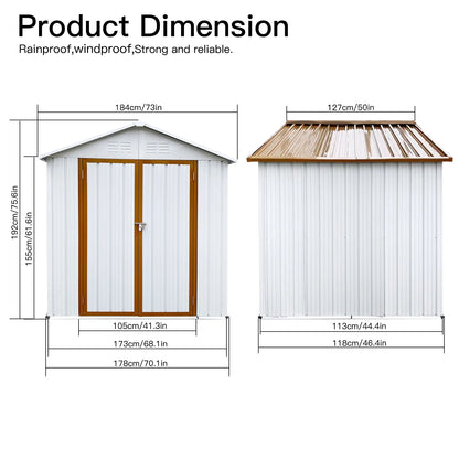 Outdoor Storage Garden Sheds 6FTx4FT Apex Roof Lockable Doors for Backyard White+Yellow