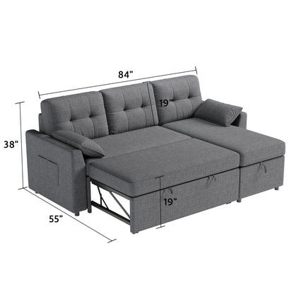 VANACC Sectional Sofa Bed with Storage and Soft Seat ,Reversible Pull Out Couch for Living Room,Beige