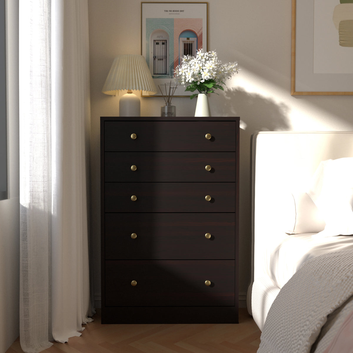 VEIKOUS Oversized 5-Drawer Dresser Chest, Large Storage Dresser for Bedroom Storage, Oak