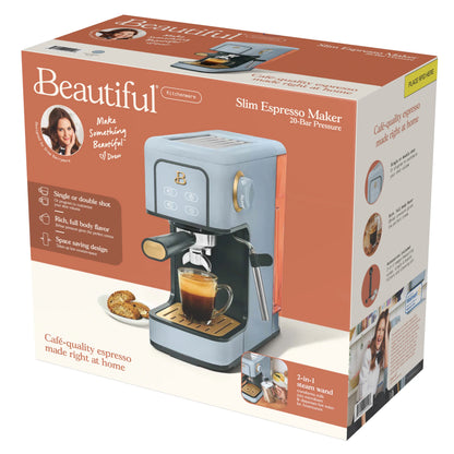 Beautiful Slim Espresso Machine with 20-Bar Pressure, Black Sesame by Drew Barrymore