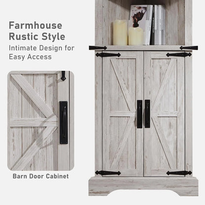 OKD Farmhouse Tall Corner Cabinet with Barn Door & Adjustable Shelves, 68" Rustic Wood Corner Cabinet with Storage Cabinet for Bathroom, Kitchen, Antique White