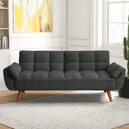 Mydepot Convertible Futon Sofa Bed, Adjustable Couch Sleeper Modern Fabric Recliner Reversible Loveseat Folding Daybed Guest Bed, Armrests, Yellow
