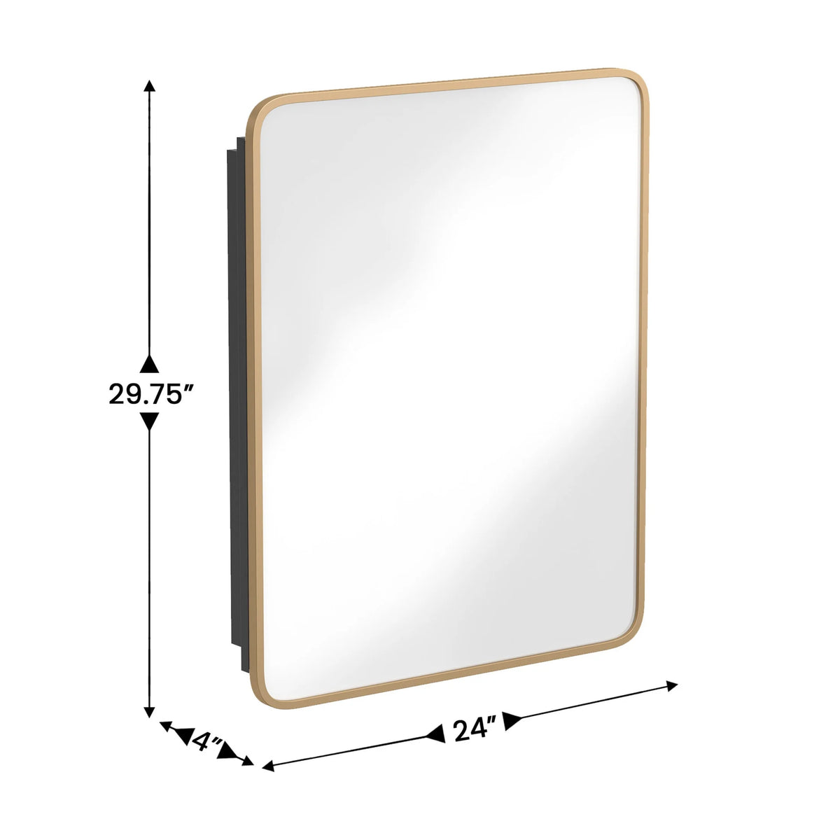 Merrick Lane 24" x 30" Reversible Bathroom Wall Medicine Cabinet with Rounded Rectangular Beveled Mirror and Black Metal Frame and Shelves