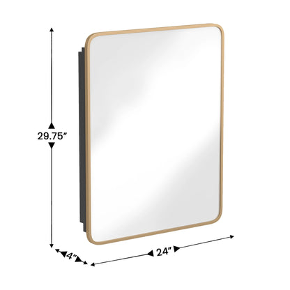 Merrick Lane 24" x 30" Reversible Bathroom Wall Medicine Cabinet with Rounded Rectangular Beveled Mirror and Black Metal Frame and Shelves