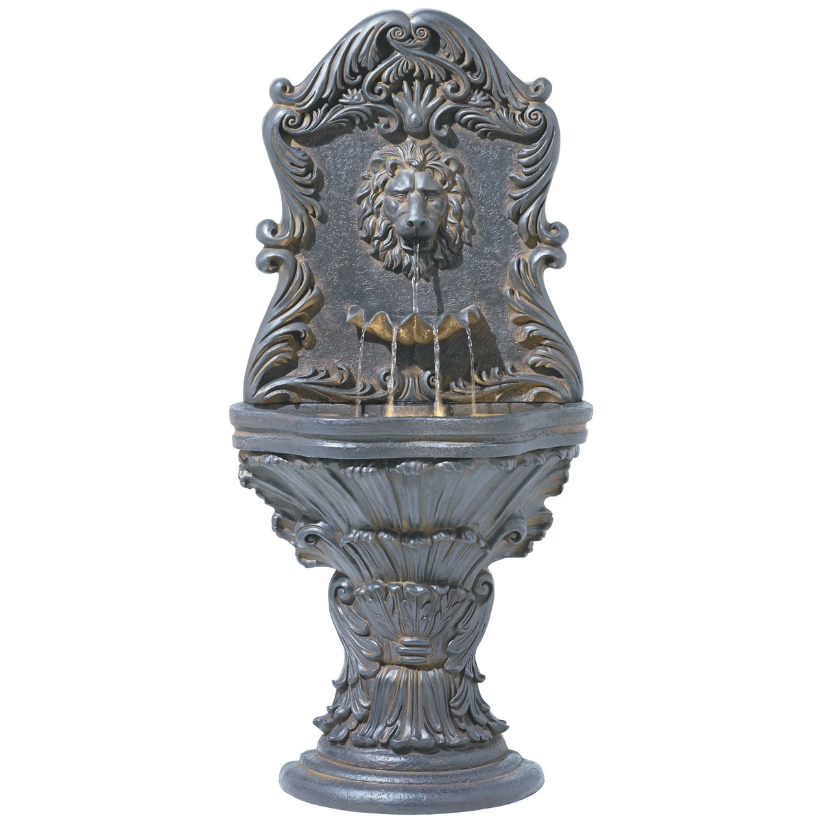 Royal Lion Acanthus 50" High Large Italian Indoor Outdoor Decor Faux Stone Floor Fountain with Light LED