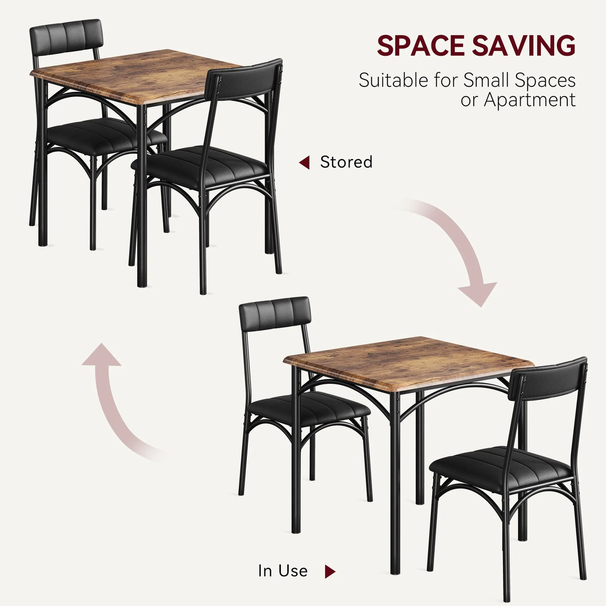 Yesfashion 3 Piece Dining Table Set, Kitchen Table and Chairs for 2, Metal and Wood Square Dining Room Table Set with 2 Upholstered Chairs