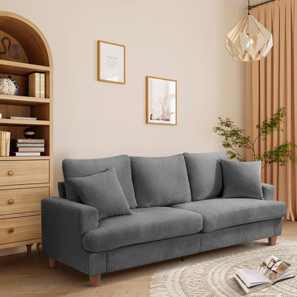 87" Corduroy Sofa,3 Seater Sofa with Extra Deep Seats,Neche Comfy Upholstered Couch for Living Room,2 Pillows,Green