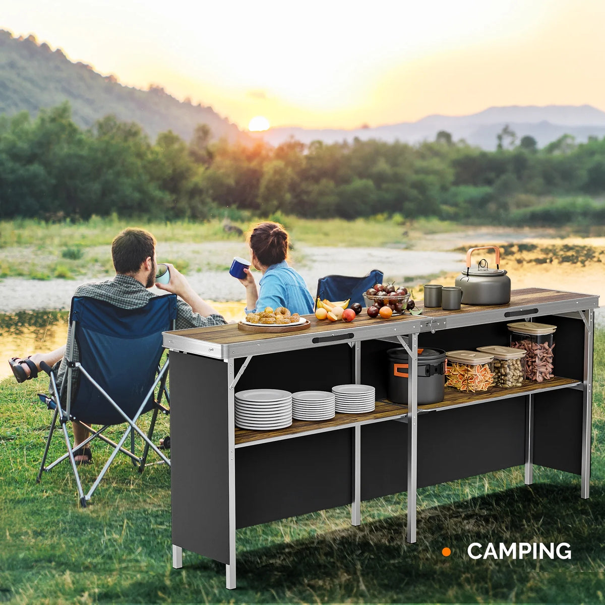 Ktaxon 78" Foldable Bar Table, Mobile Bar with 3-Tier Shelves & Carry Bag - Perfect for Events, Parties, Camping, Picnics, Tradeshows, and Both Outdoor/Indoor Use (Comes with Black Skirt, Black)