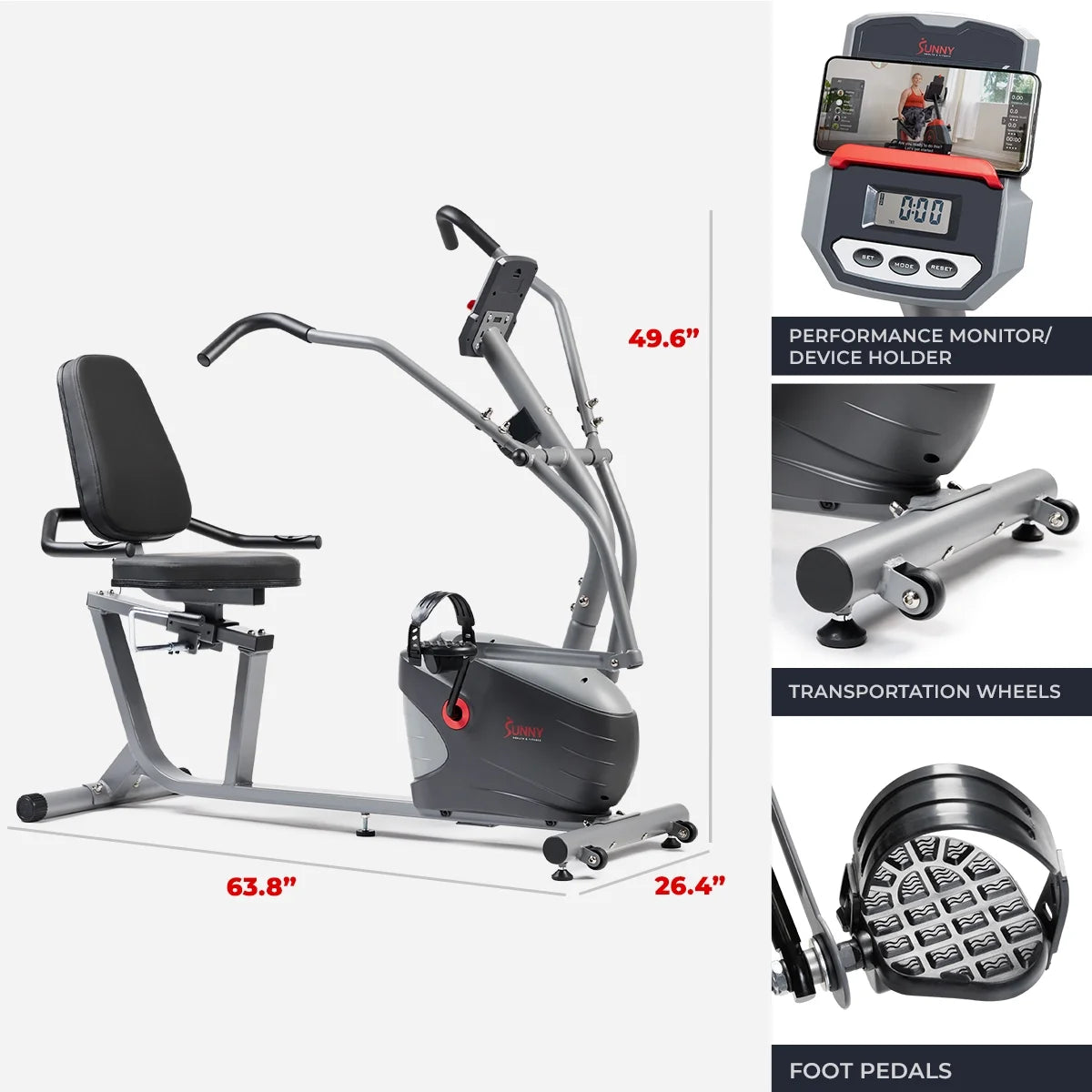 Sunny Health & Fitness Performance Interactive Series Recumbent Elliptical Trainer