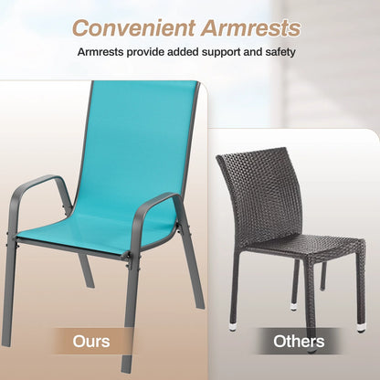 Arlopu 8Pcs Patio Dining Chairs Outdoor Stackable Armrest Chairs for Lawn Garden Backyard