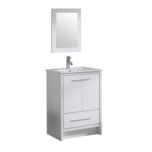 Walsport 24" Luxurious Bathroom Vanity with Ceramic Sink and Countertop and Mirror and Faucet,Double Door Stand Floor Cabinet Bathroom Storage Vanity with Pop Up Drain,White