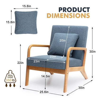 JULY'S SONG Mid Century Modern Accent Chair Set of 2, Linen Upholstered Reading Chairs for Living Room, 25.6" W Fabric Comfy Armchair, Beige