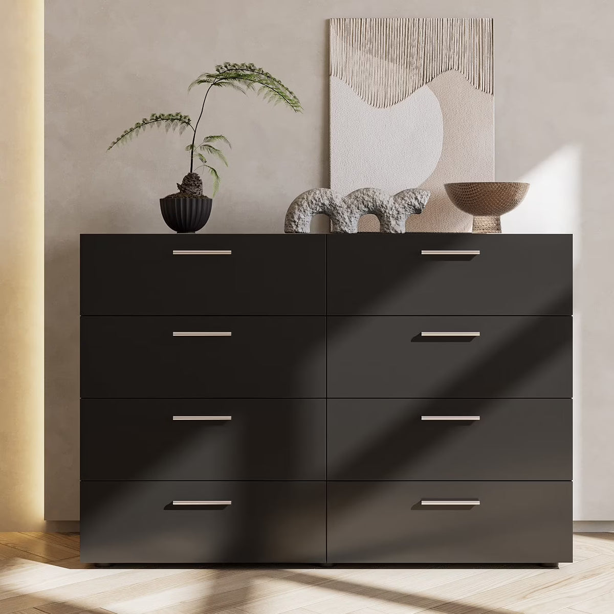 Ktaxon Bedroom Dresser with 6 Drawers, Wooden Double Dresser for Entryway, Wide Storage Cabinet for Living Room, Black