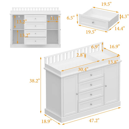 OXYLIFE 45" Baby Nursery Changing Table Dresser with 4 Drawers and Shelf for Nursery Room, White