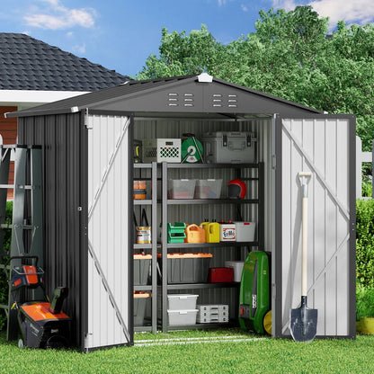 Aiho 6 x 4 FT Outdoor Storage Shed on Clearance with Metal Base  Frame and Double Lockable Doors for Garden, Patio- Grey