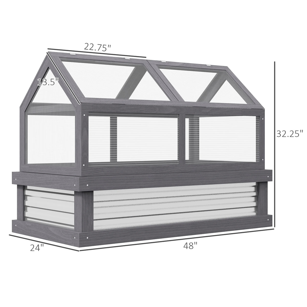 Outsunny Raised Garden Bed with Polycarbonate Greenhouse, Wooden Garden Cold Frame Greenhouse, Flower Planter Protection, 48" x 24" x 32", Natural