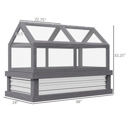 Outsunny Raised Garden Bed with Polycarbonate Greenhouse, Wooden Garden Cold Frame Greenhouse, Flower Planter Protection, 48" x 24" x 32", Natural